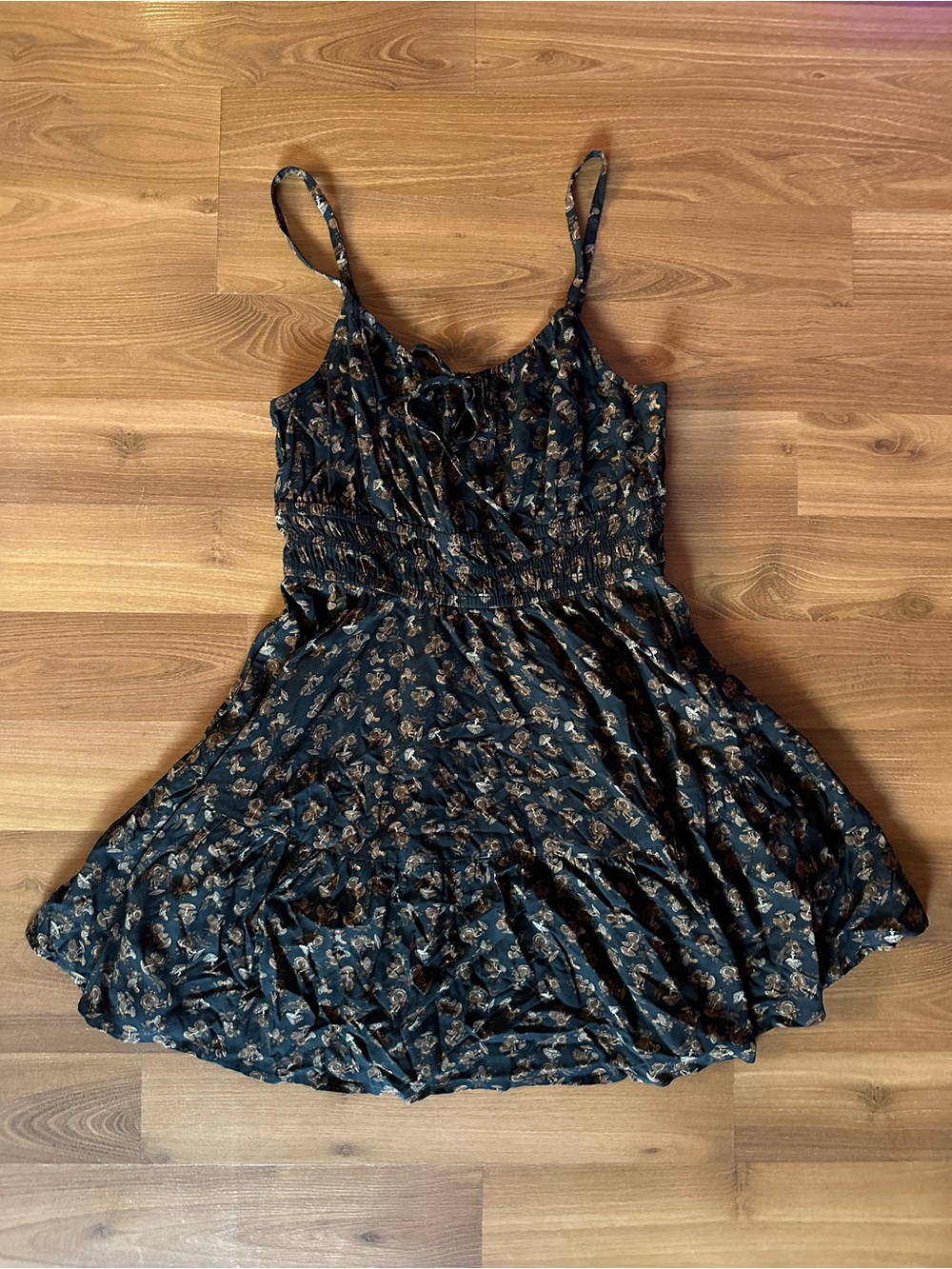 Dark Floral Mushroom Smocked Cami Slip Sundress